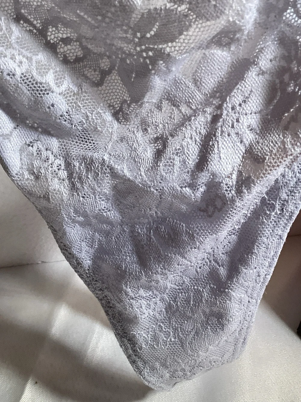 PINK Victoria's Secret Lace High-Cut Thong Panty - Light Gray